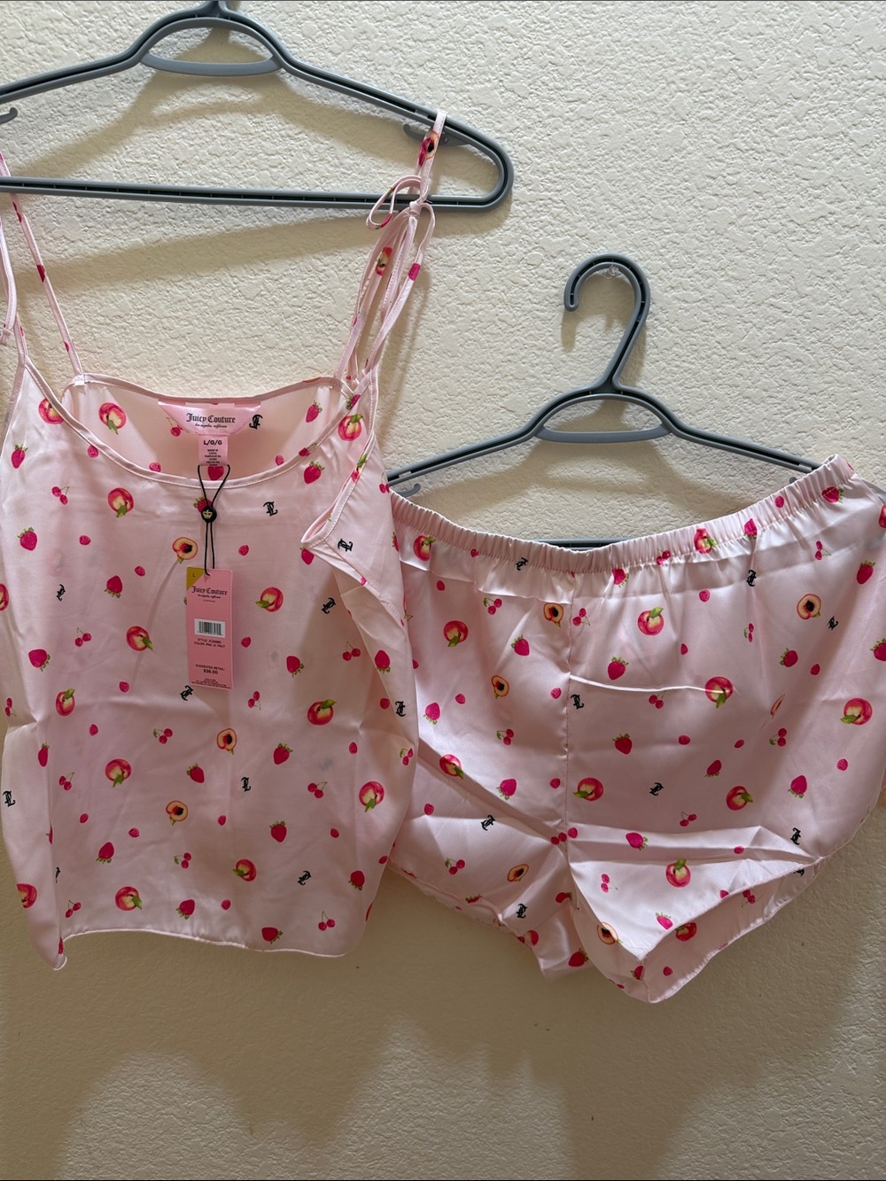 Juicy Couture Pink Strawberry & Peach Satin Cami and Shorts Pajama Set